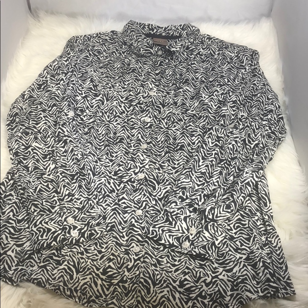 White Stag zebra print button down